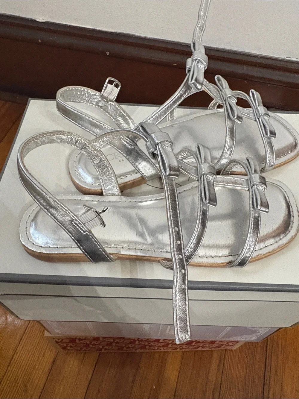 Silver Leather Strappy Little Girls Sandals